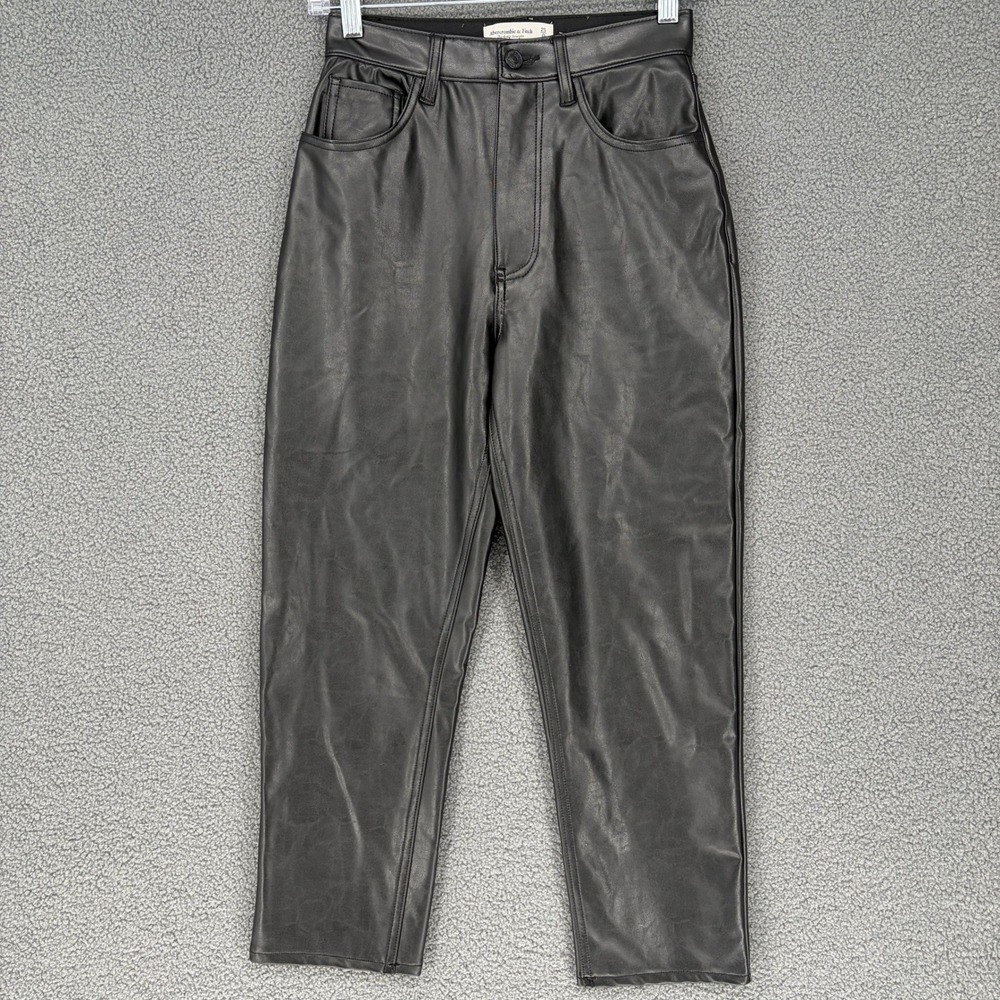 Abercrombie & Fitch Curve Love Vegan Leather Ankle Straight Pants Black 25 0s